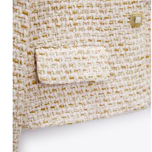 ZARA STRUCTURED TEXTURED TWEED SHORT JACKET LIMITED EDITION S,M PINK WHITE - Picture 9 of 14